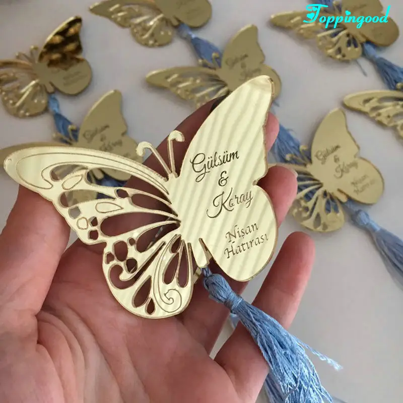 Adorno acrílico de mariposa ahuecado para invitados de recuerdo de boda