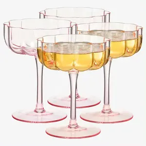 Fancy Flower Shape Design Wijn Glazen Woestijn Glas Gekleurd Frosted Roze Cocktail Glas Martini Glas Voor Bar