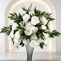 Arrangement floral réaliste en soie artificielle, tons coucher de soleil, centre de table pour mariage, allée, événement, photomaton, décoration de fête