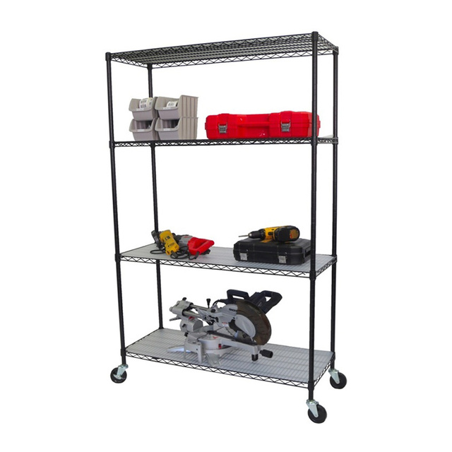 AMJ Factory Multilayer Rotating Storage Mobile Trolley Mobile Wire Mesh Shelf Rack Shelving Unit On Wheels