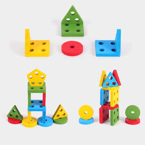 Montessori para niños, forma de educación para la primera infancia, juguetes cognitivos de colores a juego, juegos de bloques de construcción apilados geométricos de madera - Product Image 3