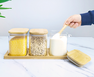Lọ thủy tinh vuông với thìa gỗ lưu trữ Jar Set, nhà bếp hộ gia đình Vật liệu khô hộp lưu trữ thực phẩm cấp hộp kín - Product Image 5