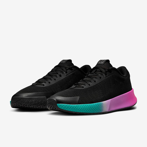 Zapatillas de tenis transpirables de malla, parte superior negra, entresuela degradada rosa y verde azulado, suela exterior antideslizante y duradera, con cordones. - Product Image 1