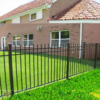 Valla de jardín inoxidable, valla de piquete moderna, cubierta de polvo negro, 6x8, seguridad, hierro forjado, parte superior plana, valla de acero, modelado 3D