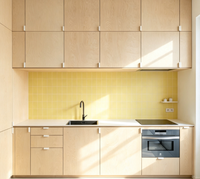 Ensemble d'armoires de cuisine sur mesure, cuisine avec rangement en hauteur pleine et four encastré pour appartement