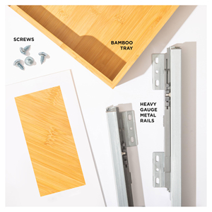 ถาดไม้ไผ่แบบดึงออกได้พร้อมรางโลหะ ถาดไม้แบบเลื่อนออกได้สำหรับจัดระเบียบในครัว ลิ้นชักเก็บของ - Product Image 4