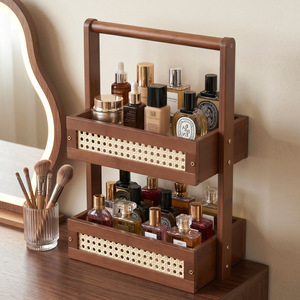 Solid Wood Cosmetic Storage <b>Box</b> Desktop Organizer With Handle For <b>Makeup</b> Perfume Skincare Jewelry Display Shelf - Product Image 1