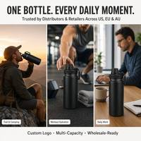 Bouteille d'eau en acier inoxydable avec revêtement en poudre couleur dégradée, gravure laser, double paroi, thermos isolé sous vide