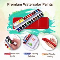 Peinture aquarelle 24 couleurs avec boîte métallique, aquarelle de voyage demi-palettes, boîte métallique portable avec anneau métallique et palette intégrée