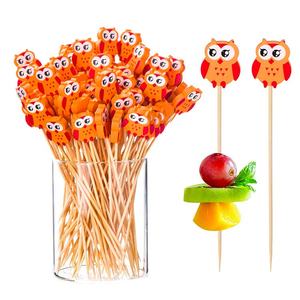 Paquete de 100 Palillos de Bambú Desechables Ecológicos con Diseño de Búho de Ojos Grandes para Aperitivos, Cócteles, Pasteles, Postres, Bodas y Fiestas - Product Image 1