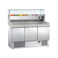 Mesa de Preparación Refrigerada para Pizza Gastro GGM ECO-1400x700mm, Triple Puerta, Eficiencia Energética A++, Temperatura Digital +4°C +10°C