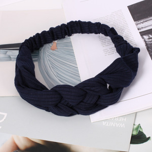Twinfree Women's New Button Headband for Nurse Pure Color Elastic Fabric Hair <strong>Accessories</strong> in Yellow and <strong>Navy</strong> Twist - Product Image 4