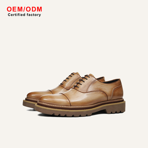 Zapatos Oxford de Hombre con Tres Ojales, Cuero Genuino, Suela Gruesa, Estilo Británico, Diseño de Bloques de Color, para Uso Formal y Casual - Product Image 2