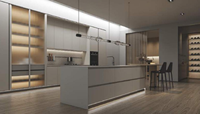 Desain Pulau Dapur Lengkung Modern dengan LED & Laci Soft Close, Penyimpanan Terintegrasi, Kabinet Dapur Modular