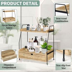 Organizador de Muebles de Metal y Madera de 2 Niveles Personalizado, Moderno, Plegable, Tipo Independiente, Almacenamiento Doble para Ropa, Especias, Exhibición/Estante - Product Image 5