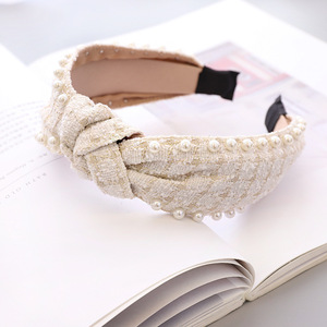 Ethnic Style Wide <strong>Headband</strong> for Fall and Winter <strong>Black</strong> and <strong>White</strong> Check Print - Product Image 4