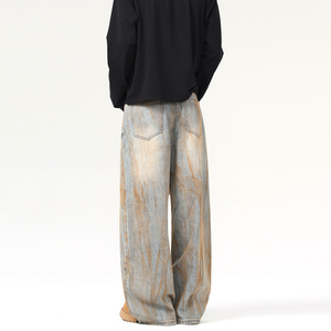 American Retro Wasteland <span class=keywords><strong>da</strong></span> <span class=keywords><strong>uomo</strong></span> t-Dye Jeans larghi <span class=keywords><strong>pantaloni</strong></span> larghi con zampa larga <span class=keywords><strong>pantaloni</strong></span> stile tempo libero di alta qualità - Product Image 4