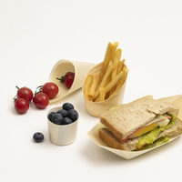 100 pièces/sac, petites assiettes à sushi jetables compostables personnalisées, en bois contemporain, en forme de bateau, pour la restauration et l'usage domestique