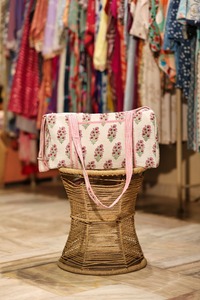 Hand Block Printed Cotton <b>Large</b> Capacity Lightweight Eco-Friendly Durable Portable <b>Travel</b> Duffle <b>Tote</b> <b>Bag</b> <b>for</b> Women Ethnic - Product Image 3