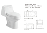 WC monobloc ORTONBATH de style sud-américain, confortable, avec chasse d'eau siphonique à jet, siphon en S, 300 mm, réservoir de toilette, WC couplé