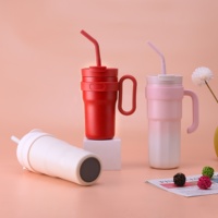 Vaso Térmico de Acero Inoxidable de Gran Capacidad con Asa, Triple Modo de Bebida: con Pajita, para Beber Directo y Boca Ancha, Aislamiento al Vacío, Taza de Viaje