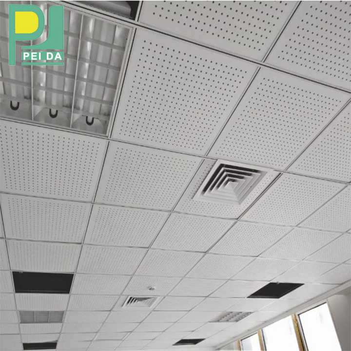Moderne Vinylbeschichtete Perforierte Gipskartonplatten Deckenfliesen Quadratische Form Für Wohn- Und Hotelbereiche Künstlerische Decken