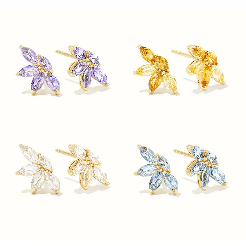 Chic Classic Flower Design placcato oro gioielli con diamanti S925 orecchini a bottone in argento Sterling con osso dell'orecchio per le donne