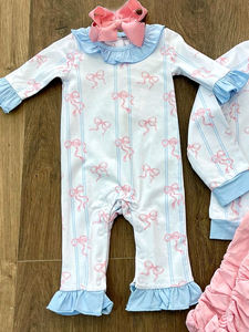 Ropa para Bebés Recién Nacidos con Estampado de Lazos Coquette RTS, Mono con Volantes para Bebés, Ropa Infantil al por Mayor para Niñas, 95% Algodón, 5% - Product Image 3
