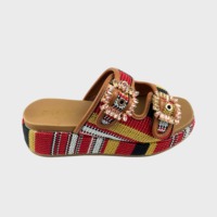 Mules tendance pour femme à empeigne tressée, double bride réglable avec boucle, à enfiler, à talon compensé et plateforme