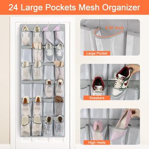 24 Pockets Over The Door <b>Shoe</b> Organizer Hanging Mesh <b>Storage</b> For Closet <b>Space</b> <b>Saving</b> <b>Shoe</b> Rack - Product Image 6