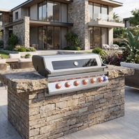 Barbecue à gaz en acier inoxydable moderne haut de gamme à 6 brûleurs avec brûleur arrière infrarouge 6+1 pour îlot de cuisine extérieur