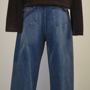 <span class=keywords><strong>Jean</strong></span> décontracté bleu délavé coupe droite ample pour femme, 98% coton 2% élasthanne - Product Image 4