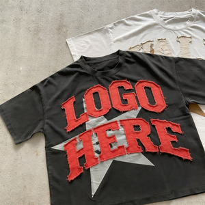 <span class=keywords><strong>T</strong></span>-<span class=keywords><strong>shirt</strong></span> streetwear personnalisé de haute qualité, neuf, 2026, avec broderie appliquée épaisse et effet vieilli - Product Image 2