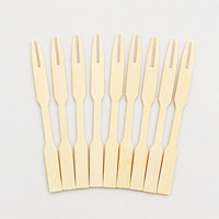 Fourchettes en bambou à 2 dents, pics à nourriture en bois modernes, jetables, écologiques pour fruits, cocktails, desserts, collations, fêtes, vente en gros