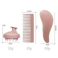 Ensemble de 3 brosses à cheveux en ABS rose avec peigne démêlant à dents larges, masseur de cuir chevelu, brosse à shampooing pour cheveux secs et mouillés