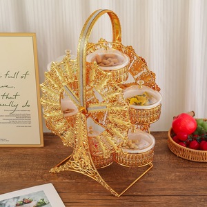 Plateau décoratif rectangulaire en métal à six compartiments, motif moulin à vent rotatif, style rétro, luxe léger et raffiné, pour fruits secs et snacks - Product Image 2