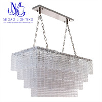 Lustre rectangulaire en verre artistique texturé à grille étagée de style médiéval français, suspension de luxe pour villa, îlot de salle à manger, plafond haut