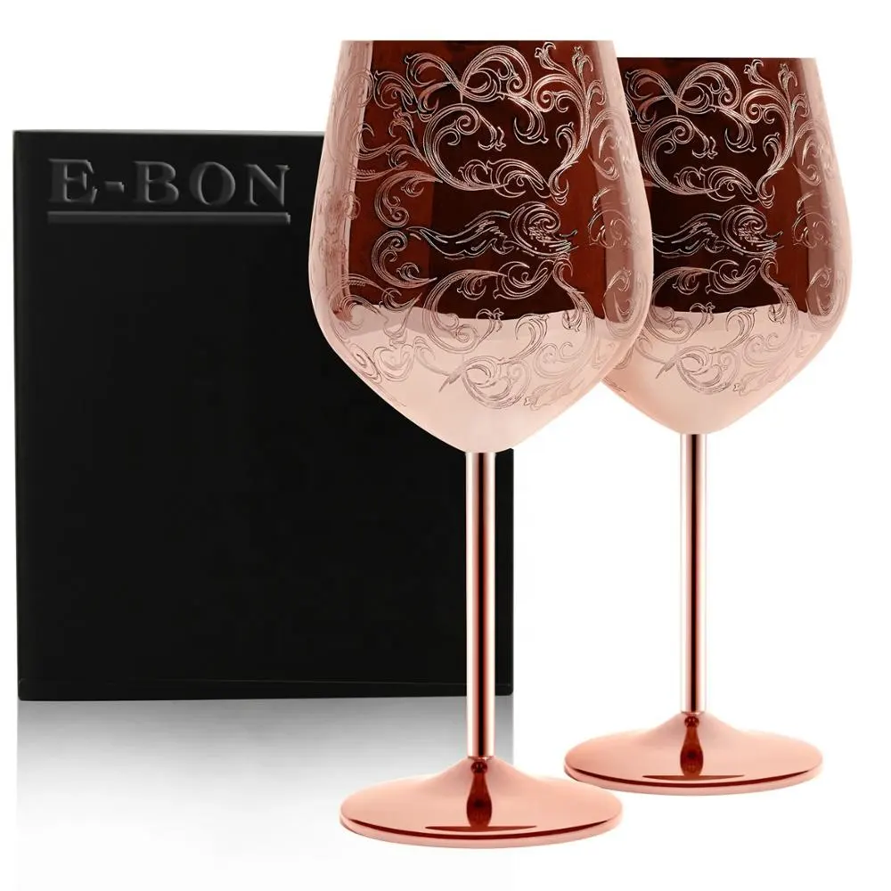 Top Seller Christmas Gift Etching Design Food Grade Luxury Red Wine Glasses Stainless Steel Wine Glass