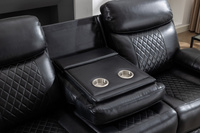 Canapé 2 places en cuir technique, fauteuil inclinable électrique intelligent avec table porte-gobelets, bande LED et haut-parleur