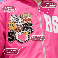 Ensemble survêtement rose vif personnalisé en nylon Ripstop pour homme, style Hypebeast Streetwear, avec veste coupe-vent brodée et patchwork et short