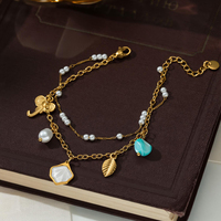 Bracelet en acier inoxydable double couche avec breloque feuille d'éléphant, plaqué or 18K PVD, réglable, inaltérable, bijoux bohèmes d'été