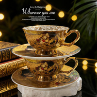 Service à café en porcelaine fine de style européen, motif floral, tasses et soucoupes en céramique pour la maison, élégant et raffiné, coffret cadeau pour le thé de l'après-midi