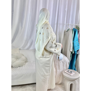 Ramadan EID Custom Embroidered Moon Cuff Abaya New Embroidered Islamic Symbol Moon and <strong>Star</strong> Sleeves Linen Polyester Abaya <strong>Dress</strong> - Product Image 5