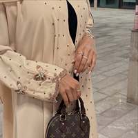 Abaya Hafizah beige à perles, manches longues, robe de prière musulmane pour femmes, coupe ample, robe modeste pour tous les jours