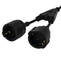 XUANSHI Rallonge électrique européenne 16A 250V noire courte en plastique de type Y, double prises Schuko IP20, en cuivre pur pour appareils électroménagers