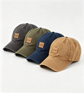 OEM Custom Trendy Vintage Baseball <b>Cap</b> Washed Cotton 5-Panel Leather Patch Unstructured Design Adjustable Metal Buckle Closure - Product Image 5