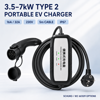 Cargador Portátil para Vehículos Eléctricos Tipo 2 de 3.5kW 7kW, 16A 32A, Monofásico, Corriente Ajustable, Temporizador LCD, IP67, para Hogar y Viajes, Venta al Por Mayor OEM