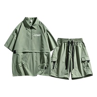 Ensemble Polo Homme Oversize à Col Zippé et Short Cargo – Tenue Décontractée d'Été en Coton 100% à Séchage Rapide, Style Techwear Utilitaire, Personnalisable