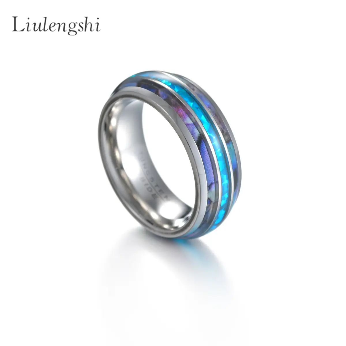 Hawaii Comfort Fit Size 8-12 Opal Shell Wedding Band Tungsten Natural Abalone Shell Inlay Mens Blue Tungsten Rings