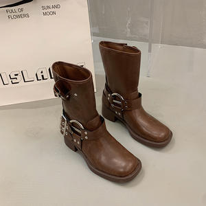 Botas de Motocicleta de PU Transpirables de Estilo Nuevo 2026 - Botines Retro Vaqueros Occidentales con Punta Puntiaguda/Redonda y Plataforma Alta para Verano y Otoño - Product Image 4